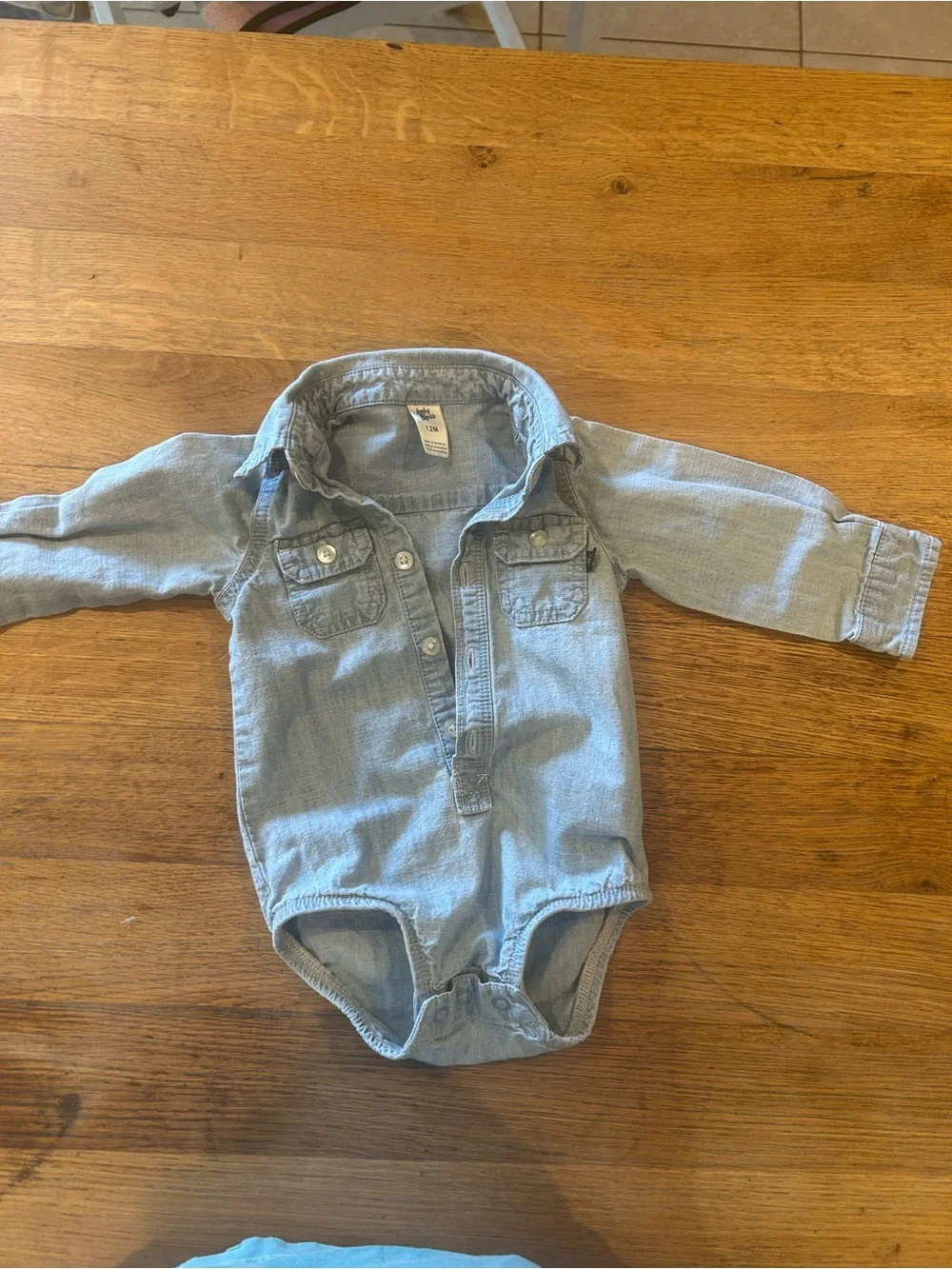 OshKosh B'gosh Light Blue Denim-Style Long Sleeve One-Piece